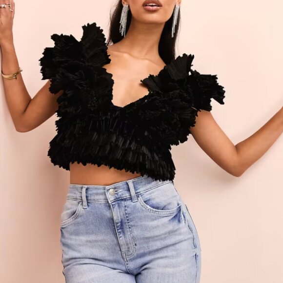 ASOS LUXE Premium 3D velvet ruffle top - Picture 4 of 4